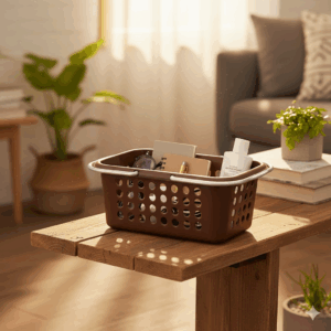 Giỏ nhựa đựng đồ có quai xách cỡ trung Inomata màu nâu Nội địa Nhật Bản 19 3 16