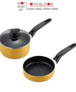 Set 2 nồi chảo KOKUBO KAKUSE 16cm kèm nắp đậy dùng được bếp từ màu vàng Nhật Bản