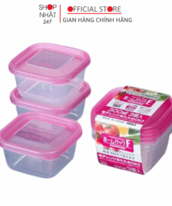 Set 3 hộp thực phẩm 300ml nắp hồng Nội địa Nhật Bản