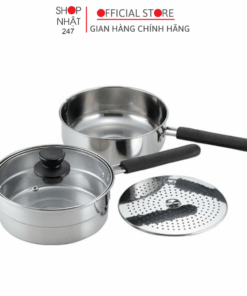 Bộ 2 nồi chảo inox 18cm có khay hấp kèm nắp đậy nội địa Nhật Bản - Kokubo
