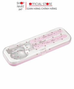 Set thìa dĩa inox kèm hộp đựng (màu hồng) Nội địa Nhật Bản