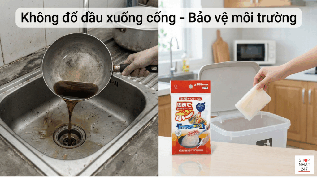 Cách xử lý dầu ăn thừa ở Nhật: Bí quyết dọn bếp sạch bong với bột làm đông Katamete Pon 7 Chất làm đông dầu ăn biến dầu thừa thành khối rắn