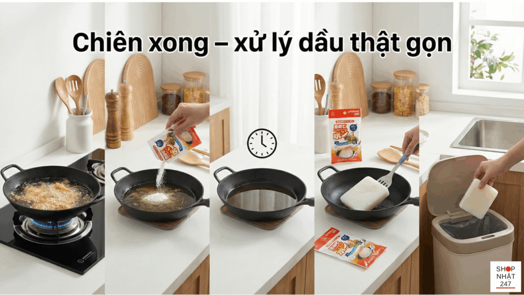 Cách xử lý dầu ăn thừa ở Nhật: Bí quyết dọn bếp sạch bong với bột làm đông Katamete Pon 9 Hướng dẫn cách xử lý dầu mỡ thừa chuẩn Nhậ