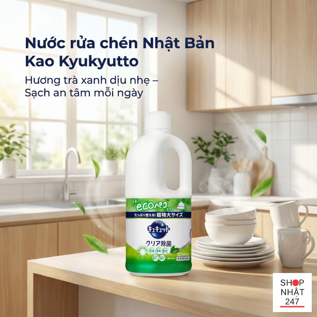 cách rửa chén nhanh nhất bằng nước rửa bát kao Nhật Bản