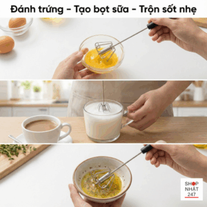 Review dụng cụ đánh trứng Nhật Bản Echo Kinzoku: Tự xoay thông minh, không lo mỏi tay 6 Sử dụng phới đánh trứng Nhật Bản tạo bọt sữa cafe tại nhà