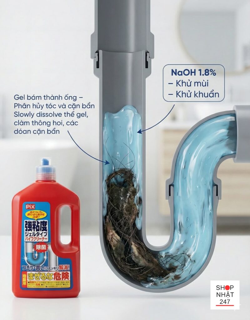 Gel bám dính mạnh trong đường ống thoát nước