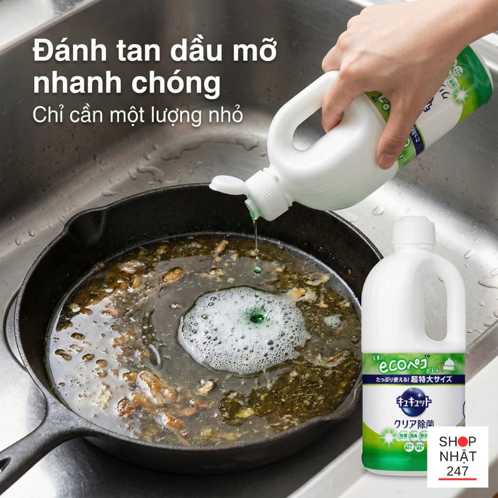 cách rửa chén nhanh nhất bằng nước rửa bát KAO Nhật Bản