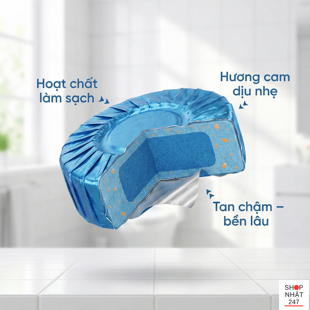 Review viên thả bồn cầu Nhật Bản Okazaki hương cam: Giải pháp vệ sinh gọn nhẹ cho nhà tắm bận rộn 7 thành phần & công dụng viên thả bồn cầu thơm