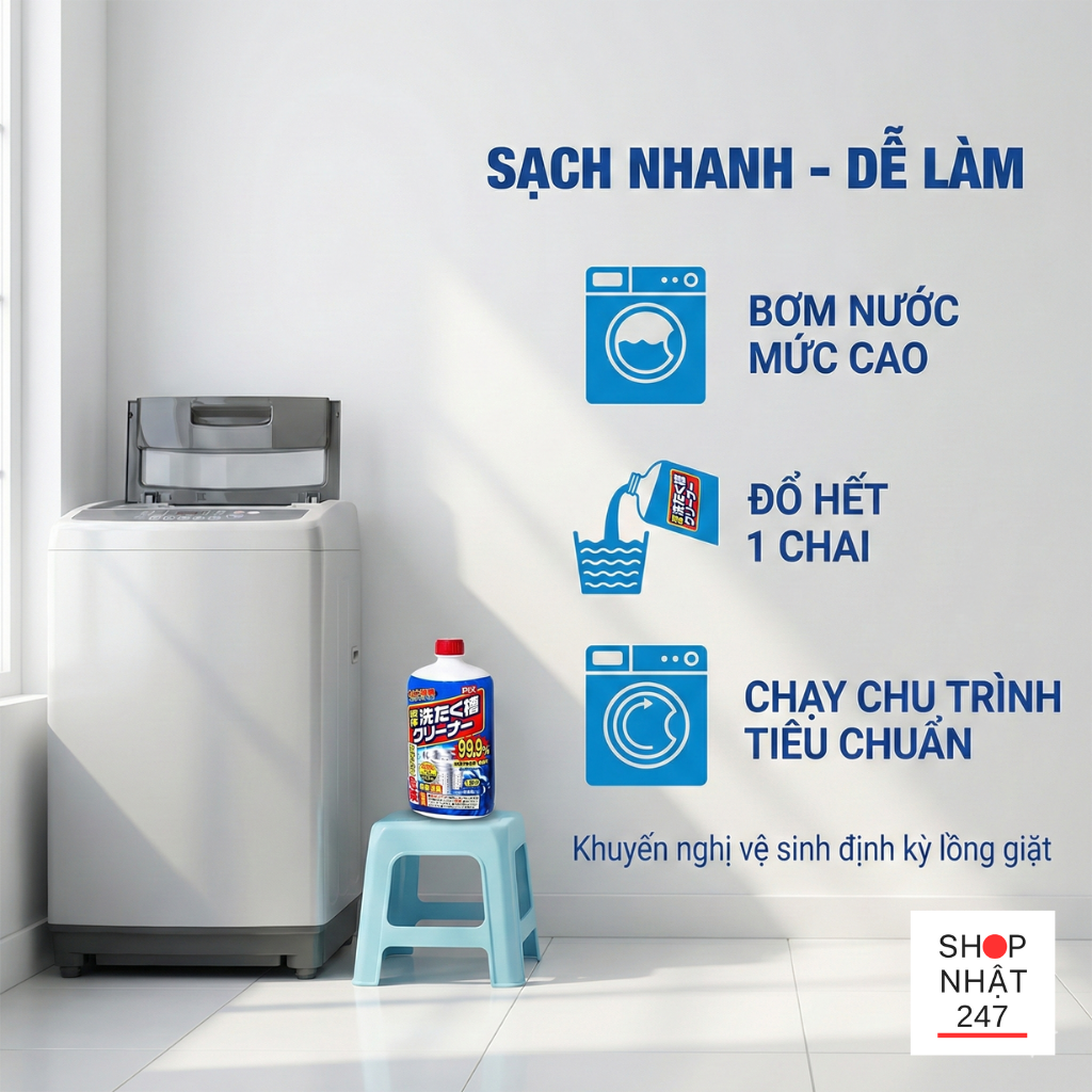 Review Nước Tẩy Lồng Máy Giặt Nhật Pix: Bí Quyết "Reset" Lồng Giặt Sạch Khuẩn Tức Thì 7 Cach tay long may giat bang nuoc tay Pix