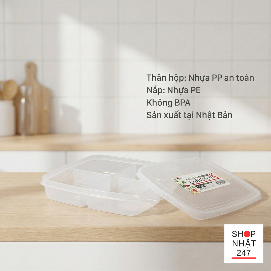 Hop nhua dung thuc pham chia 4 ngan Nakaya Nhat Ban