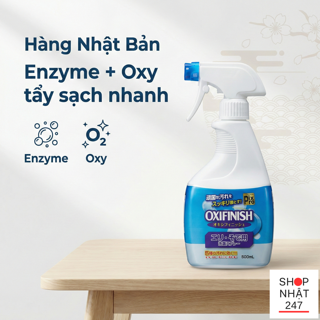 Tẩy vết bẩn cổ áo “cứng đầu” có dễ hơn không? Review Pix Pro OXIFINISH xịt bọt Nhật 500mL 5 Tay vet ban co ao voi Pix Pro OXIFINISH xit bot Nhat Ban