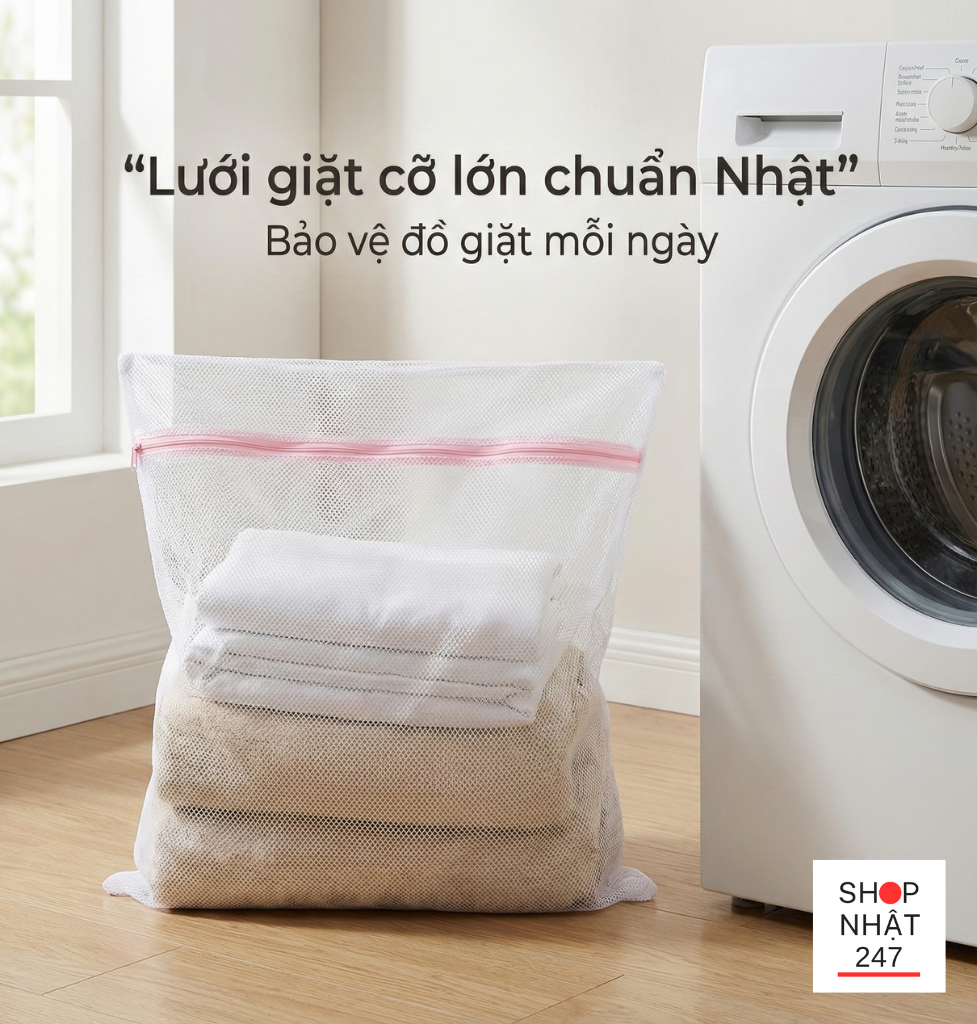 Review Túi Lưới Giặt Đồ Cỡ Đại Okazaki 60x60cm: "Vệ Sĩ" Cho Chăn Ga & Bí Quyết Giữ Máy Giặt Bền Bỉ 6 Tui luoi giat do Okazaki co lon bao ve chan ga