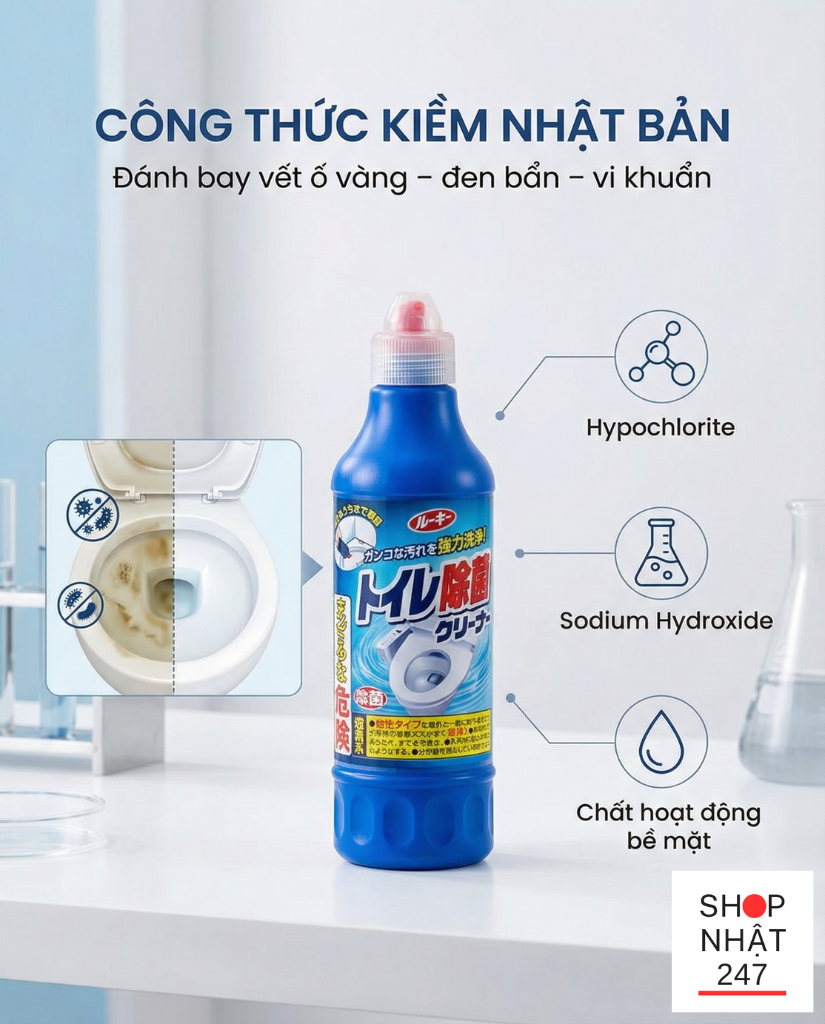 Review Nước Tẩy Bồn Cầu Rookie Nhật Bản: Đánh Bay Ố Vàng Cứng Đầu Có Thực Sự "Thần Thánh"? 6 minh hoa so sanh truoc va sau khi su dung Rookie tren bon cau bi o vang