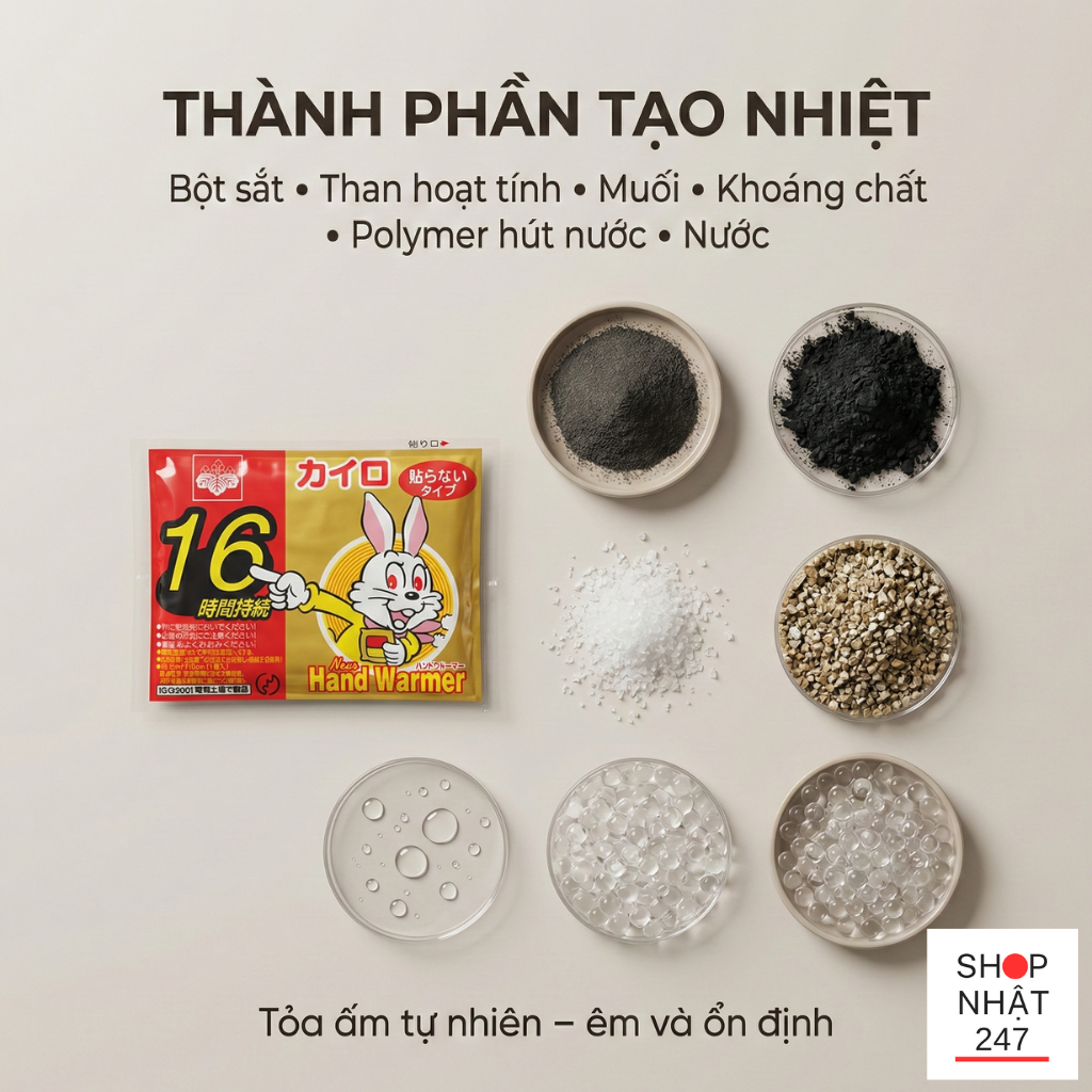 thanh phan mieng dan giu nhiet kairo Nhat Ban