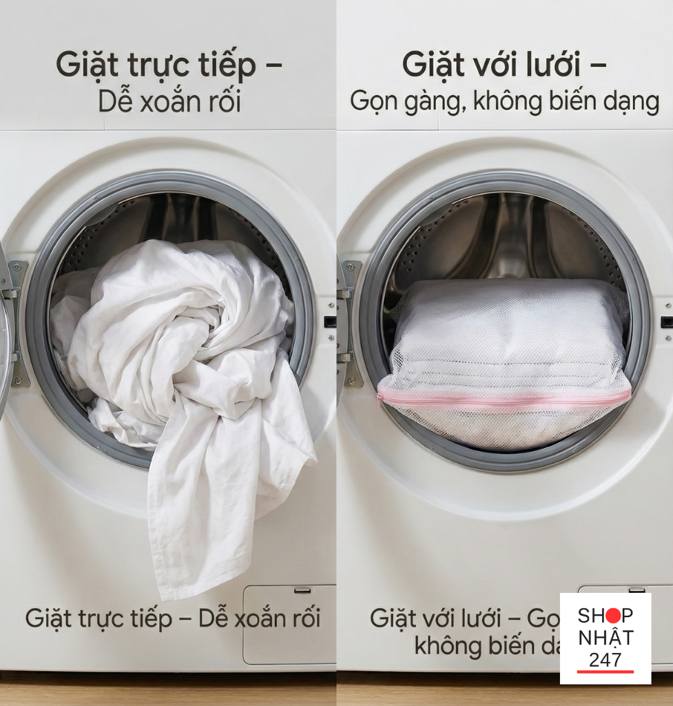 Review Túi Lưới Giặt Đồ Cỡ Đại Okazaki 60x60cm: "Vệ Sĩ" Cho Chăn Ga & Bí Quyết Giữ Máy Giặt Bền Bỉ 9 tui luoi giat quan ao Kokubo