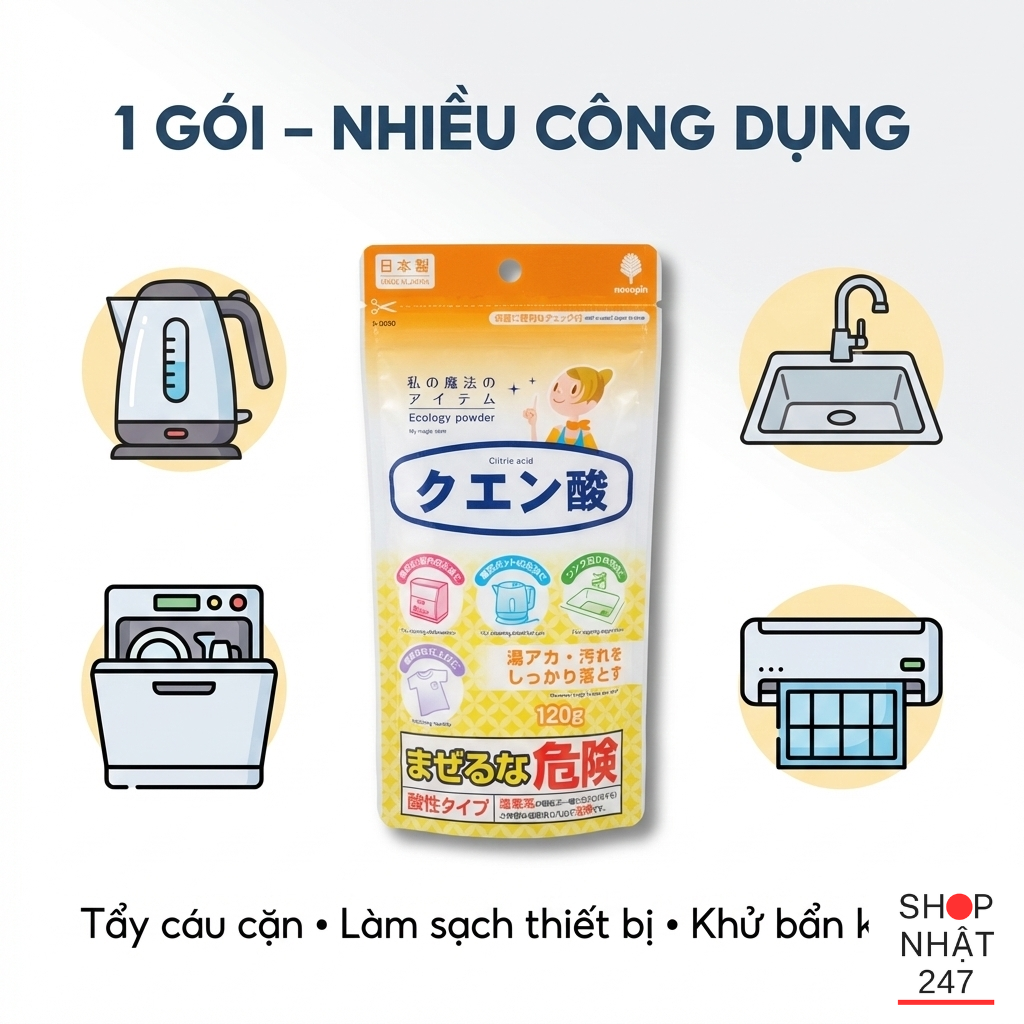 Review Bột Tẩy Đa Năng Citric Acid Nhật Bản: "Khắc Tinh" Của Cặn Canxi & Vết Ố Cứng Đầu 9 ve sinh nha cua sach se voi bot tay da nang Nhat Ban